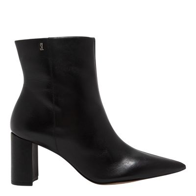 Bota Couro Nobre Soft Preta Bico Fino Salto Bloco
