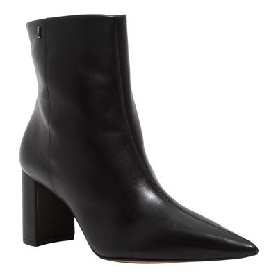 Bota Couro Nobre Soft Preta Bico Fino Salto Bloco