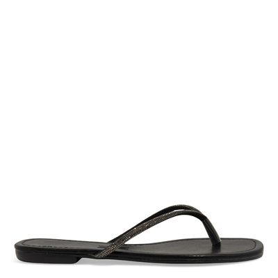 Rasteira Napa Soft Tiras Brilho Preto