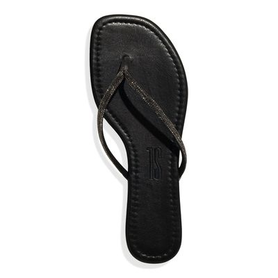 Rasteira Napa Soft Tiras Brilho Preto