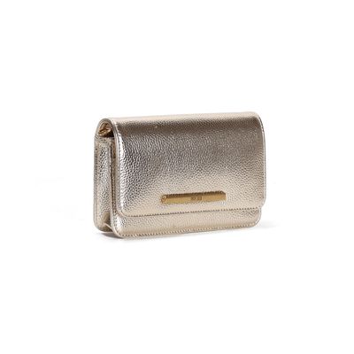 Bolsa Pequena Material Metalizado Dourada Alça Transversal