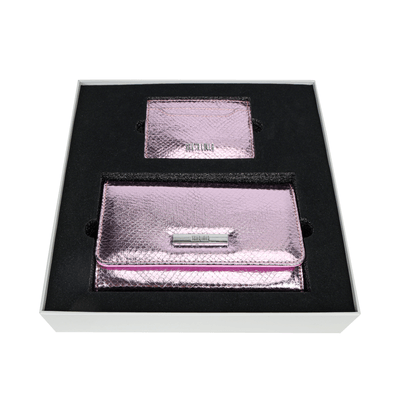 Kit Presente Bolsa Transversal E Porta Cartão Snake Rosa Metalizado