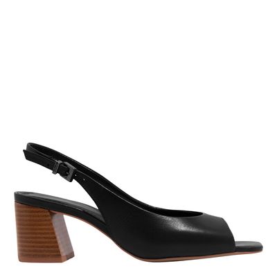 Peep Toe Couro Nobre Preto Salto Bloco Fachete