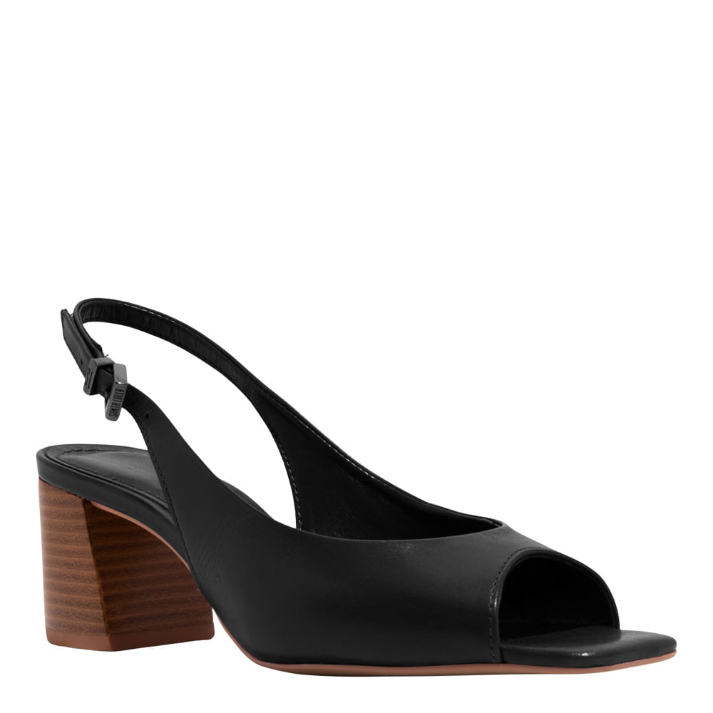 Peep Toe Couro Nobre Preto Salto Bloco Fachete - Santa Lolla