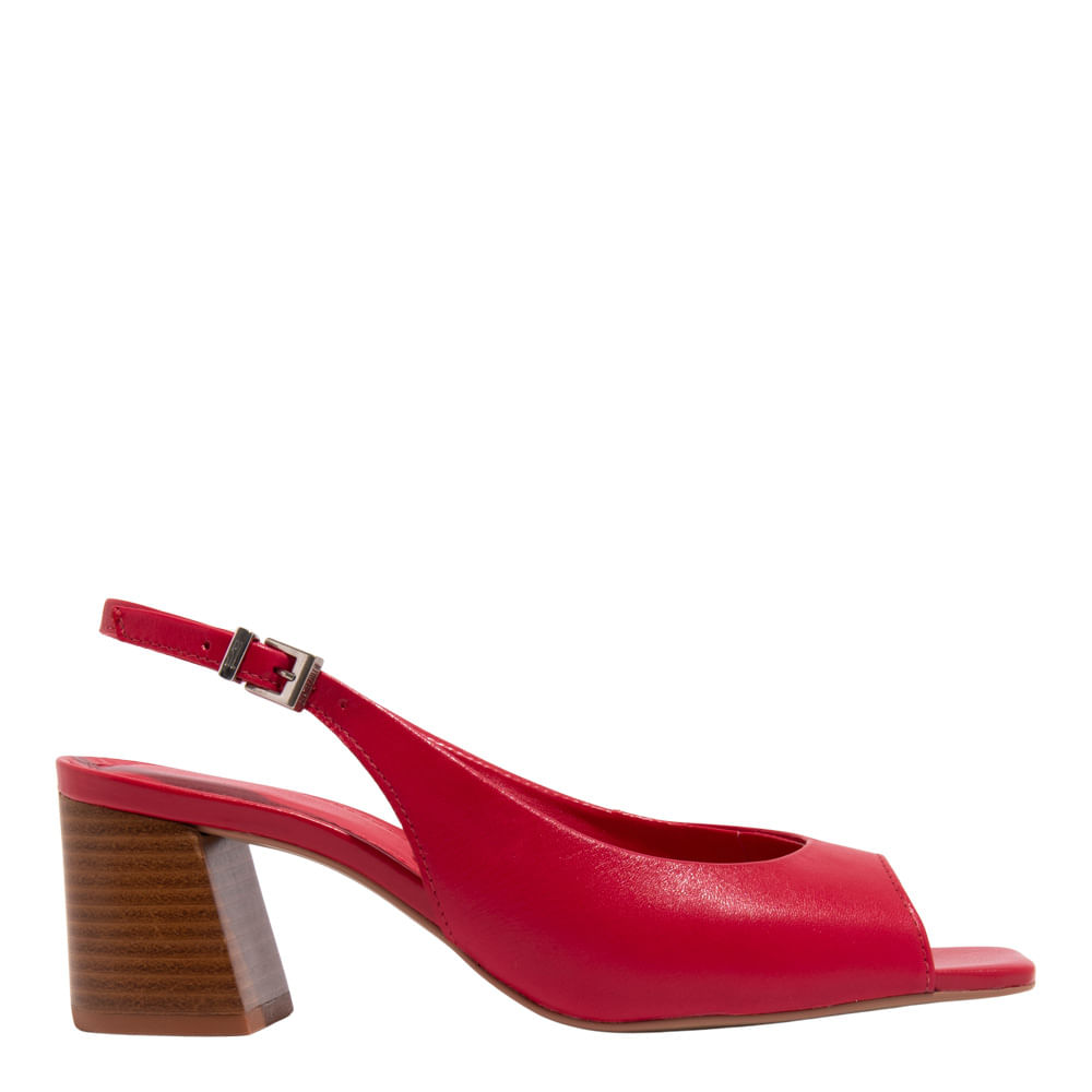 Peep Toe Couro Nobre Vermelho Salto Bloco Fachete - Santa Lolla