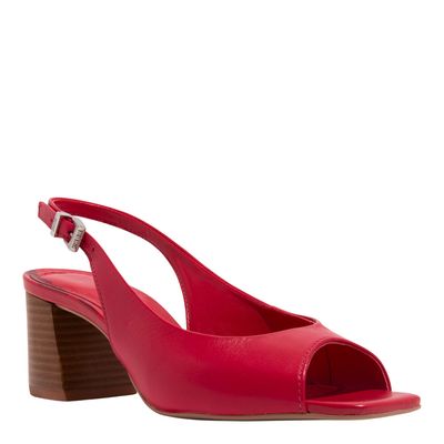 Peep Toe Couro Nobre Vermelho Salto Bloco Fachete