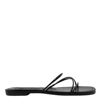 Rasteira Bico Quadrado Reflexo Metalizado Preto