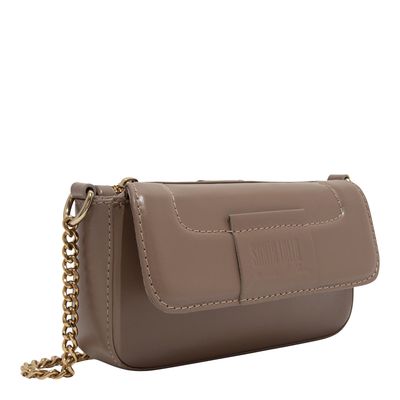 Bolsa Pequena Couro Soft Marrom Alça Corrente