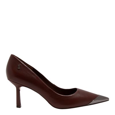 Scarpin Couro Pelica Marrom Dark Cocoa Bico Fino Metalizado