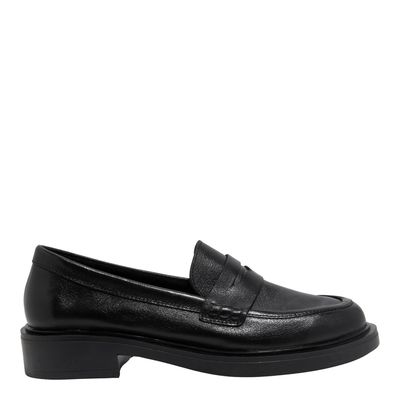 Mocassim Couro Preto Liso Salto Baixo