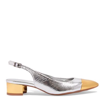Scarpin Boneca Slingback Couro Metalizado Prata