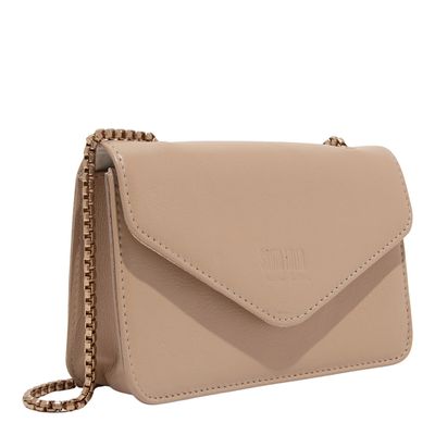 Bolsa Envelope Couro Soft Bege Alça Transversal