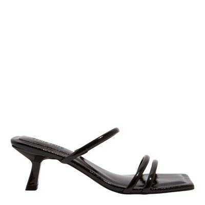 Mule Verniz Glossy Preto Bico Quadrado Salto Fino