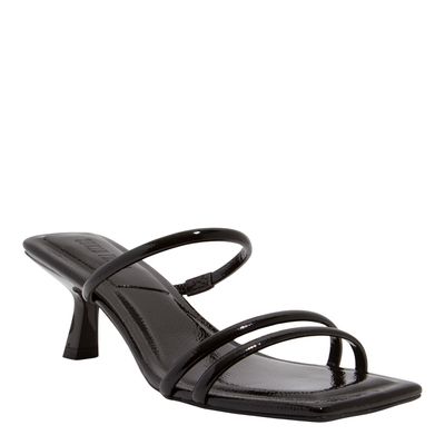 Mule Verniz Glossy Preto Bico Quadrado Salto Fino