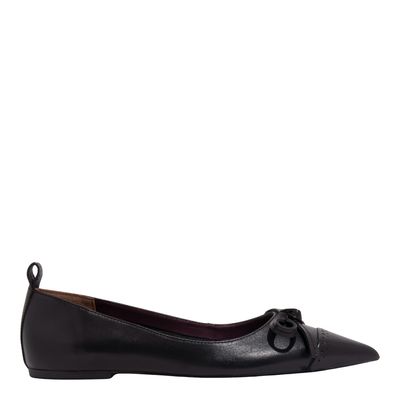 Sapatilha Laço Couro Nobre Soft Preto Bico Fino