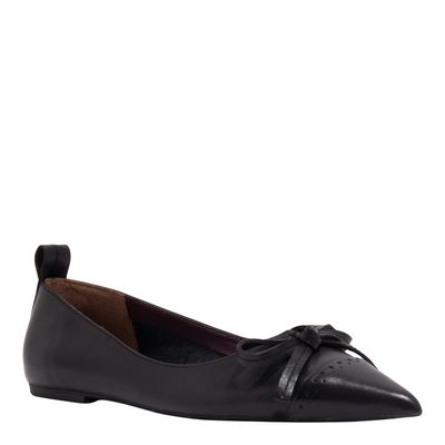 Sapatilha Laço Couro Nobre Soft Preto Bico Fino