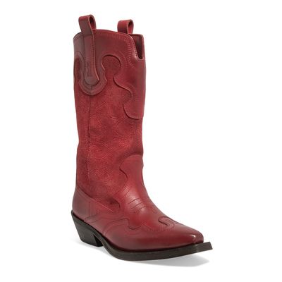 Bota Western Couro Confort Vermelho Cano Médio