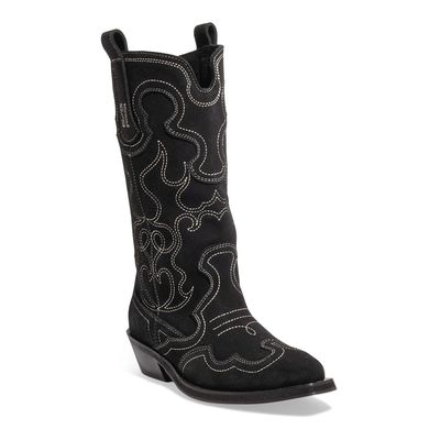 Bota Western Couro Camurça Preta Cano Médio