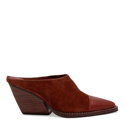Mule Couro Camurça Marrom Dark Bico Fino