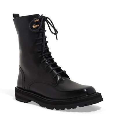 Bota Coturno Tratorada Cadarço Couro Confort Preta