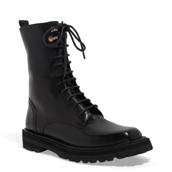 Bota Coturno Tratorada Cadarço Couro Confort Preta