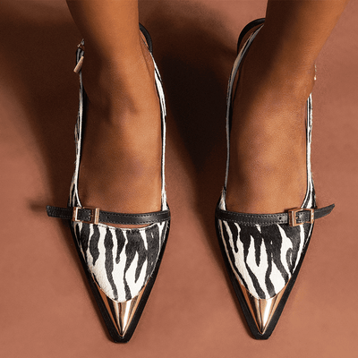 Scarpin Slingback Couro Pelo Estampa Animal Print  Zebra