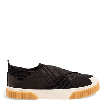 Tênis Slip On Veludo Cotelê Tiras Cruzadas Preto