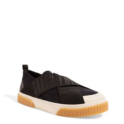 Tênis Slip On Veludo Cotelê Tiras Cruzadas Preto