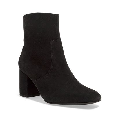 Bota Couro Camurça Preto Bico Fico Salto Grosso