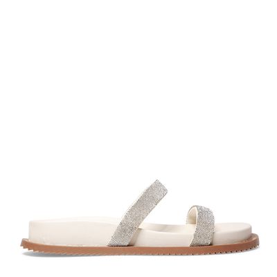 Papete Flat Com Tiras De Brilho Strass Off White