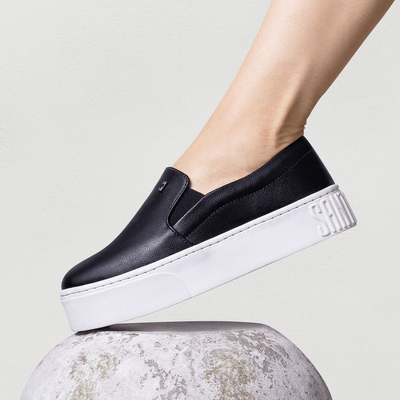 Tênis Slip On Plataforma New Pele Preto