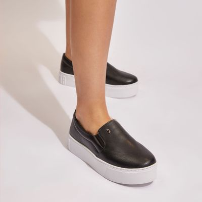 Tênis Slip On Plataforma New Pele Preto