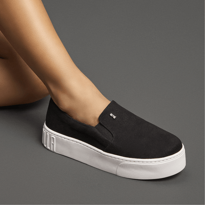 Tênis Slip On Suede Flatform Preto