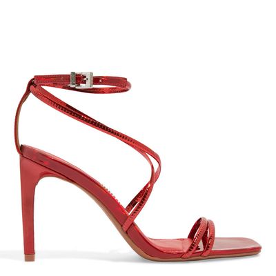 Sandalia Specchio Vermelha Bico Quadrado Salto Alto