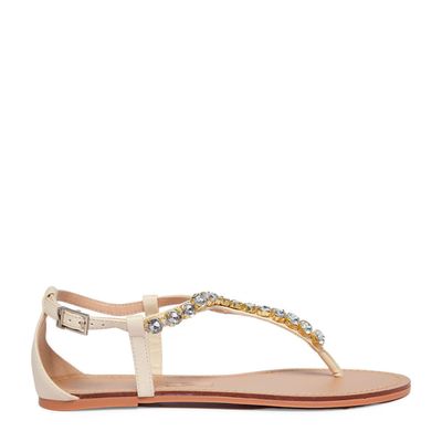 Rasteira Napa Santorine Creme Tiras Pedrarias