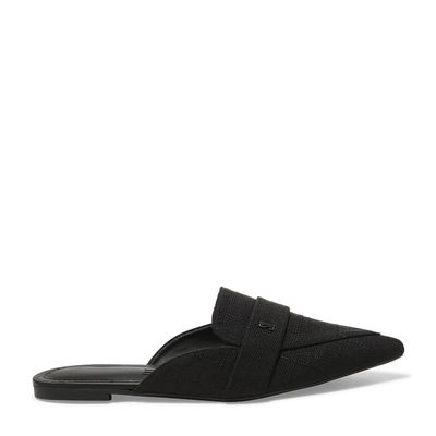Mule Mocassim Linho Copacabana Preto Bico Fino