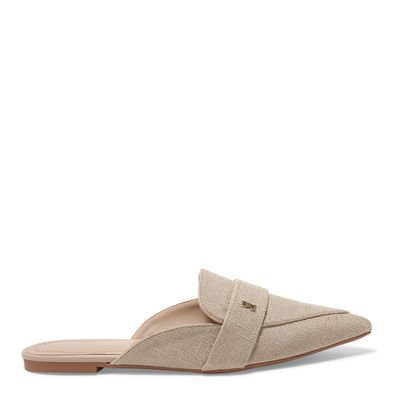 Mule Mocassim Linho Copacabana Off White Bico Fino