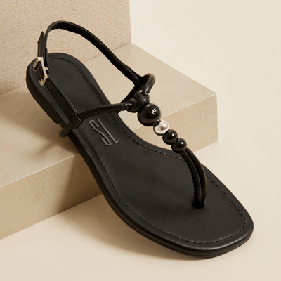 Rasteira Napa Santorine Bico Quadrado Preta