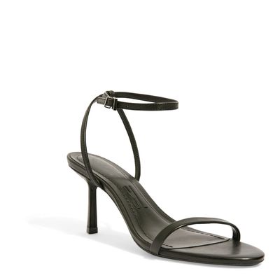 Sandália Couro Preto Salto Baixo Fino