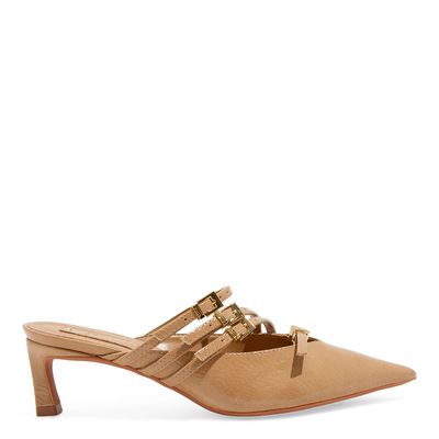 Mule Verniz Glossy Bege Salto Fino Baixo