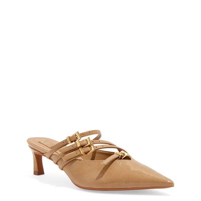 Mule Verniz Glossy Bege Salto Fino Baixo