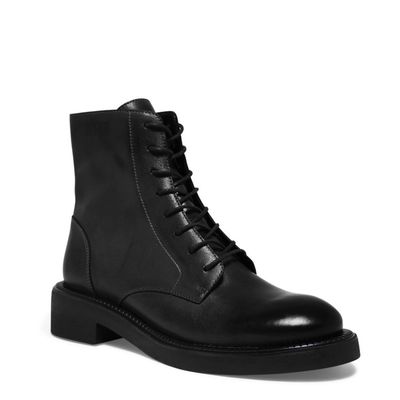 Bota Coturno Couro Confort Preta Salto Baixo