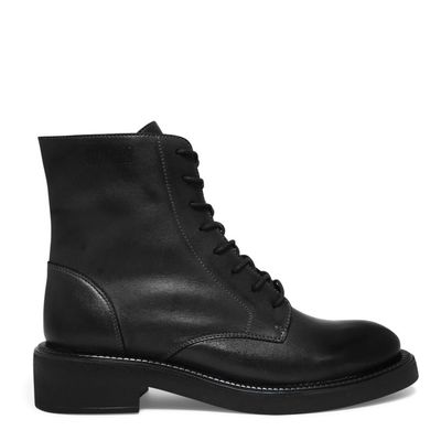 Bota Coturno Couro Confort Preta Salto Baixo Grosso