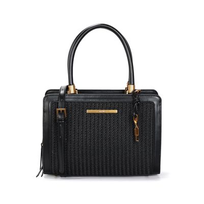 Bolsa Tote Bag Palha Tramado Preto Transversal