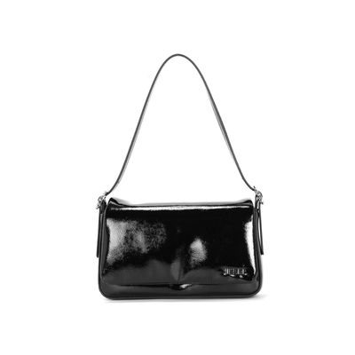 Bolsa Baguete Verniz Glossy Preta Alça De Ombro
