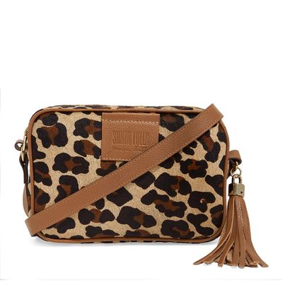 Bolsa tiracolo camera bag couro estampa pelo onça