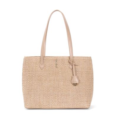 Bolsa shopper de praia bege tramado palha