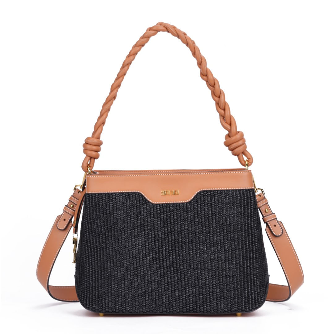 Bolsa Tiracolo Palha Preta Alça Trançada - Santa Lolla