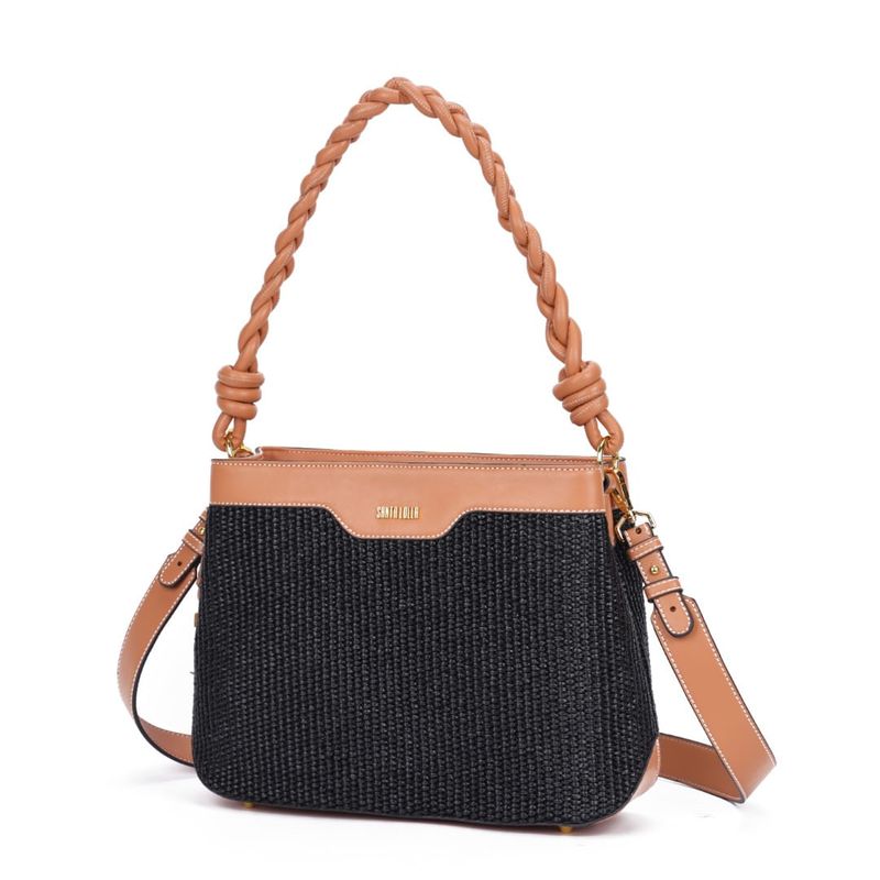 Bolsa Tiracolo Palha Preta Alça Trançada - Santa Lolla Bolsa Tiracolo Palha Preta Alça Trançada - Santa Lolla