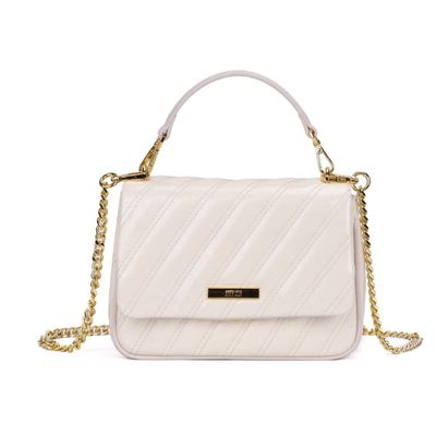 Bolsa Off White Verniz Glossy Alça Transversal Metalizada